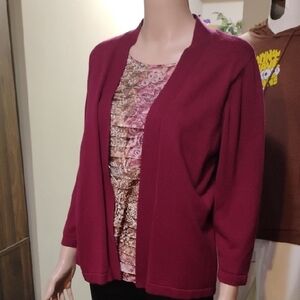 Alfred Dunner Red Cardigan Sweater with Textured Knit and Open Front